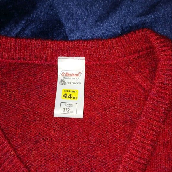 st michael 100% wool sweater Red Mens L 44in Chest Made In Uk Unisex - Picture 3 of 6